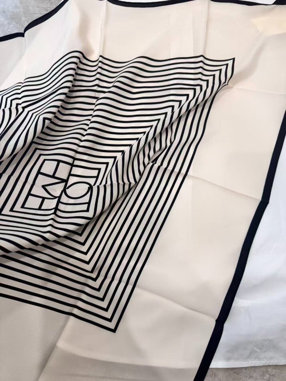 Toteme Black and Cream Geometric Silk Scarf - Picture 7 of 8